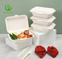 Contenants alimentaires en bagasse écologiques, résistants à la graisse et compatibles micro-ondes, boîtes à clapet en bagasse, boîtes à emporter jetables