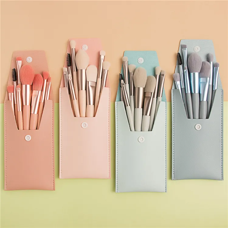 8 Pcs Personalized Synthetic Mini Make Up Brushes Kit Custom Logo Matte Small Makeup Brush Travel Set With Bag