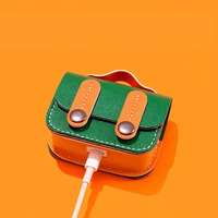 Étui pour écouteurs en cuir PU pleine couverture, fait main, couleur unie vert orange, compatible avec les écouteurs sans fil Pro 2