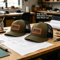 Gorra de Camionero Richardson 112 Personalizada con 6 Paneles Bordados y Parche de Cuero, Gorra de Malla con Cierre a Presión, Gorra de Béisbol Lisa, Gorras Deportivas