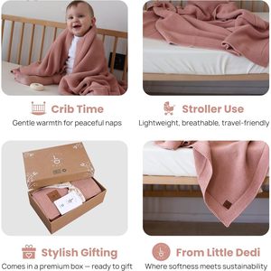 Little Dedi Baby Knitted <b>Blanket</b> Dusty Pink Organic Cotton Swaddle Crib Stroller <b>Blanket</b> With Gift Box All Season Use - Product Image 3