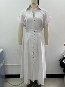 Abito <span class=keywords><strong>Midi</strong></span> da Donna in Lino e Cotone con Bottoni Frontali e Colletto - Vestito Estivo Casual a Maniche Corte con Vita Elasticizzata Sehe Fashion - Product Image 3