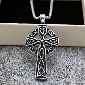 yunnique Nordic Retro Stainless Steel Men's <b>Cross</b> Pendant Necklace With Celtic Knot Design Gift Jewelry - Product Image 5