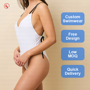 Traje de Baño Personalizado Blanco de Una Pieza, Escote Profundo en V, Espalda Descubierta, Tejido de Punto, Spandex, Poliéster, Ajustado, Secado Rápido, Estilo Mini - Product Image 1