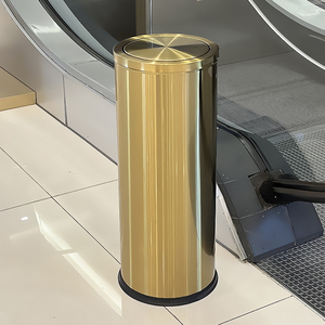 30L Golden Stainless Steel Trash Can Standing Shake Lid Special <strong>Large</strong> Waste <strong>Bin</strong> for Shopping Mall Corridor Office Building - Product Image 3