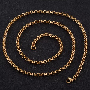 Collier long en acier inoxydable, chaîne à maillons ronds Rolo, collier ras du cou pour femmes et hommes, bijoux plaqués or, accessoires pour le cou - Product Image 6
