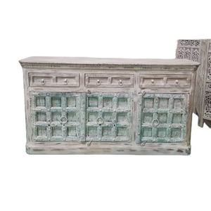 Premium Antique Hand Carved Teak <b>Wood</b> Console With Iron Decor Vintage Solid Sideboard Ornate <b>Rustic</b> Accent <b>Table</b> Metal Hardware - Product Image 1