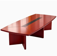 Table de conférence grande en bois rouge classique avec bordure en mélamine, pieds à double panneau et gestion des câbles pour salle de réunion, bureau, hôtel