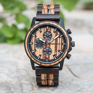 Montre chronographe en bois antique en bois de santal pour hommes Montres pour hommes d'affaires avec cadran en verre et affichage par aiguille - Product Image 3