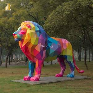 Scultura <span class=keywords><strong>di</strong></span> <span class=keywords><strong>Leone</strong></span> in Acciaio Inossidabile Personalizzata RELONG, Design Geometrico per Area <span class=keywords><strong>di</strong></span> Ricevimento Esterna - Product Image 3