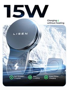 Support de Voiture Magnétique Rotatif LISEN avec Chargeur Sans Fil 15W et Ventilateur de Refroidissement pour iPhone 17 Pro Max <span class=keywords><strong>Mini</strong></span> – Support de Téléphone pour Véhicule - Product Image 6
