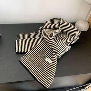 ファッショナブルな女性のテキスタイルニットストライプスカーフ-スタイリッシュな小さなネクタイ秋/冬用、暖かさを提供 - Product Image 2