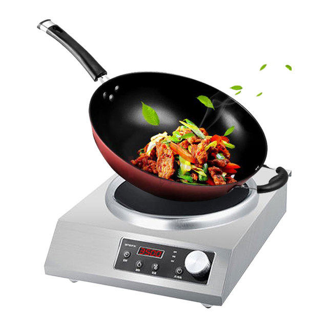 Portable 3500W Induction Cooktop Hotel Fast Food Restaurant Equipment Induction Stove Single Concave Wok With Iron Pot