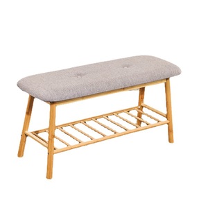 Minimalist Entryway Shoe Bench With Storage 90Cm Gray Cushion <b>Bamboo</b> Frame Living Room <b>Stool</b> - Product Image 5