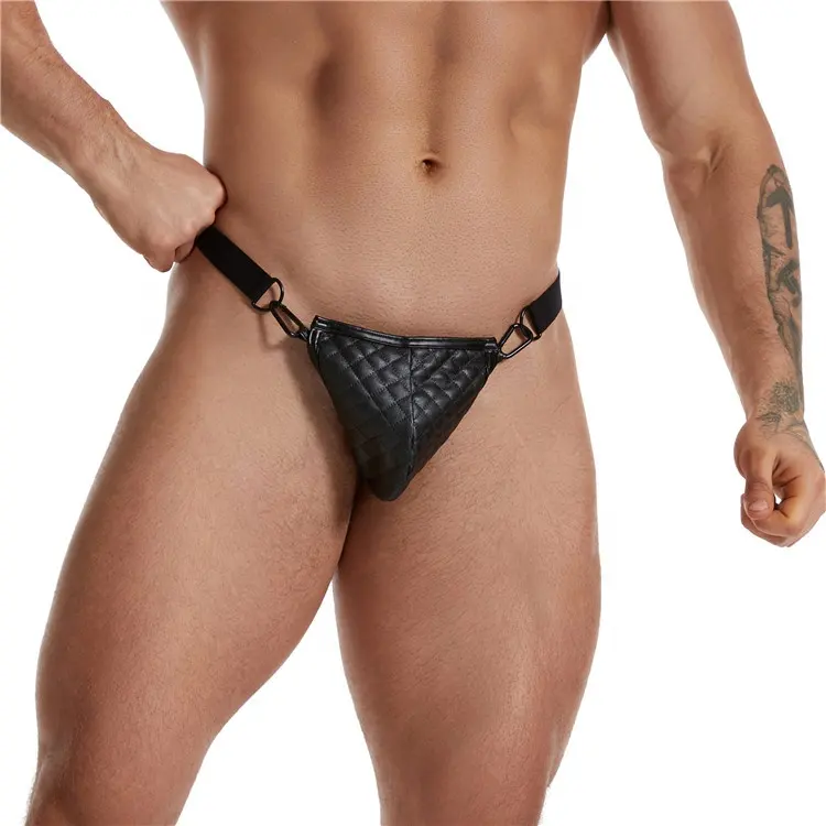 High Quality And Low Rise Leather Custom Mens Sexy G String Thong Sex PU Thong Jockstraps Underwear For Gay Man
