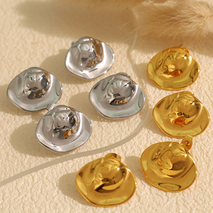 <b>Stud</b> Earrings <b>Titanium</b> Steel Gold Plated Irregular Folds Geometric Design For Fashion Wear - Product Image 1