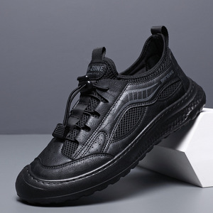 รองเท้าลำลองตาข่ายระบายอากาศสีดำสำหรับผู้ชายรองเท้าผ้าใบแบบสวมน้ำหนักเบาสบายรองเท้ากีฬากลางแจ้งสำหรับผู้ชาย - Product Image 2