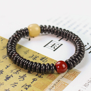 Ebony Wood <b>Bracelet</b> With Purple Sandalwood Spacer Beads Single Strand Unisex Everyday Wear Jewelry Collectible - Product Image 2