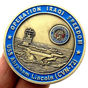 Medalla Conmemorativa Personalizada del Buque Portaaviones Iraqí Abraham Lincoln (CVN-72) Chapada en Hierro y Bronce con San Jorge Guardián Chapado en Oro <span class=keywords><strong>de</strong></span> 25 mm - Product Image 3