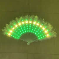Ventilateur de plumes pliant RVB brillant pour droitier Lumière LED fluorescente Conception imprimée lumineuse Vêtements de performance pour discothèque