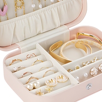Portable Jewelry Organizer Case Button Closure Mini Storage Box for Rings Earrings