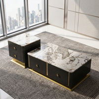 Set Meja Kopi Kayu Lapis Piano Hitam Berkualitas Tinggi Italia Modern dengan Laci Penyimpanan dan Gagang Logam untuk Perabot Ruang Tamu