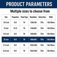 Moniteur LCD 18,5 19 20 22 pouces 75Hz 1366x768 pour entreprise et bureau à domicile, support VESA, vente en gros usine