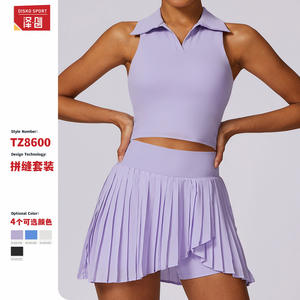 Ensemble de tennis pour femmes Zechuang, couleur unie, haut court respirant, jupe plissée, vêtements de sport d'extérieur TZ8600 - Product Image 3