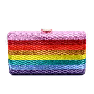 Brand designer evening bag women Rainbow color crystal evening clutch bag mutti color purse for women wedding