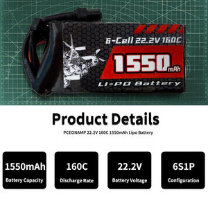 Batterie Lipo 6S 1550mAh 22.2V 160C Prise XT60 Rechargeable Haute Capacité Boîtier Souple Compatible avec Drone FPV RC Quadricoptère - Product Image 3