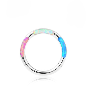 Anneau segmenté en opale en acier inoxydable 316 pour piercing corporel |   Anneau clicker coloré pour nez, septum, cartilage, hélix - Bijou - Product Image 1
