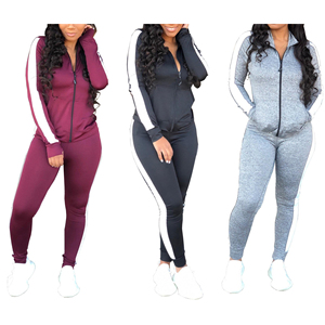 De moda de Color múltiple de liso de la cremallera Slim Fit mujer Fitness Yoga gimnasio traje de pista - Product Image 1