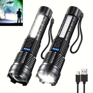 ซุปเปอร์ไบรท์ XHP50 ไฟฉายซูม LED 1200 ลูเมน 260 ม. ลำแสงกันน้ำแบบชาร์จไฟได้สีแดงและสีน้ำเงินแบบพกพาไฟแคมป์ปิ้ง - Product Image 1