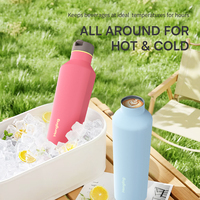 Nouvelle bouteille d'eau hexagonale ergonomique en acier inoxydable Hong Ling 18oz, isolée sous vide, avec couvercle à paille et plusieurs couvercles interchangeables