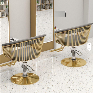 Chaise de coiffure en cuir PU à capitonnage tendance, base ronde dorée, chaise de salon de coiffure pour salon - Product Image 5