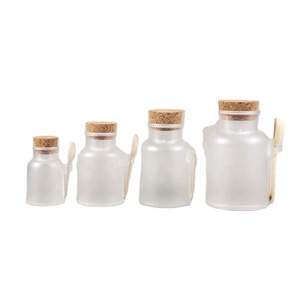Eco Friendly 100ml 200ml ABS <b>Bath</b> <b>Salt</b> Plastic Bottle Matte Round Shape with Wooden Cork Cap and Spoon for Skin Care - Product Image 1