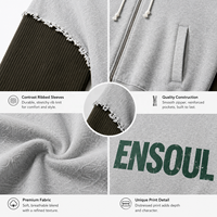 Sweat-shirt à capuche zippé en mélange de coton premium, logo personnalisé, coutures vieillies, texture jacquard contrastante, streetwear, fermeture éclair intégrale