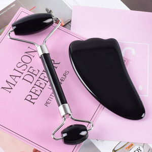 Soins De la peau Noire en <strong>Pierre</strong> Naturelle Noir Obsidienne <strong>pierre</strong> <strong>Galet</strong> en <strong>pierre</strong> En Forme De Plume Gua Sha Ensemble - Product Image 4