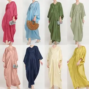 Vente en gros Caftan marocain Abaya en coton manches chauve-souris lâche malais indonésien Dubai Abaya femmes musulmanes Caftan robe longue