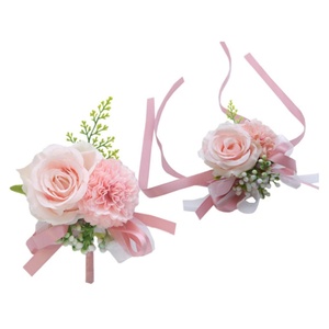 Flores artificiais para casamento ocidental, acessórios de pulseira para homens, flores de champanhe, folhas verdes e donzelas, flores de pulso para dama de honra - Product Image 4