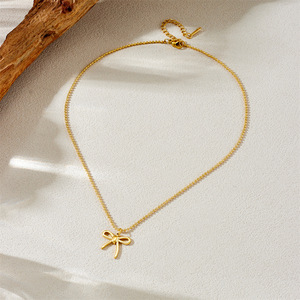 Bowknot Pendant Necklace Gold Plated Stainless Steel Chain Elegant Gift Jewelry - Product Image 2