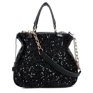 กระเป๋าถือผู้หญิงสีดำประดับเลื่อมวิบวับ หนัง PU สะพายไหล่แบบสะพายข้างพร้อมสายโซ่ - Product Image 2