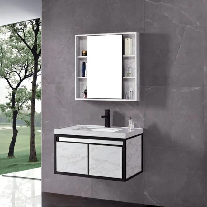 Barato preço de fábrica moderno mobília pendurado espelho pia lavatório armário do banheiro
