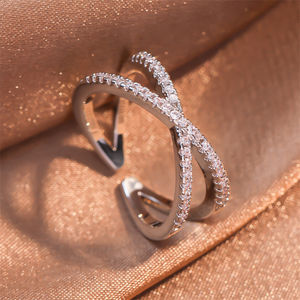 RAKOL RP3010 Fashion Cross X Shape Diamond <b>Ring</b> <b>Iced</b> Out Baguette Shining <b>Rings</b> for Woman - Product Image 1