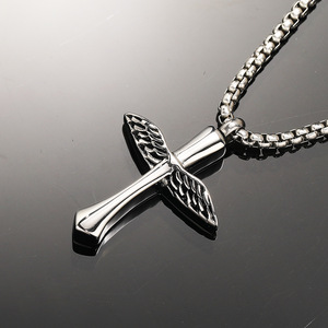 New trendy wing <b>cross</b> titanium steel necklace stylish personalized pendant <b>men</b> fashion daily wearable jewelry gift - Product Image 3