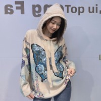 Pull en fausse fourrure de vison épais et imperméable pour femme, style décontracté, orné de papillons et de sequins, idéal pour l'hiver (commerce extérieur Europe-Amérique)