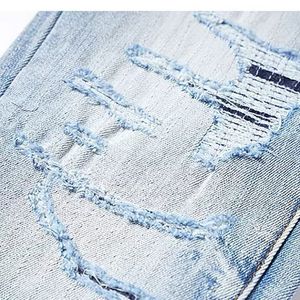 Nouveau style de la marque de mode urbaine, jeans déchirés tendance, patchwork, brodés, élastiques, coupe slim, personnalisés pour hommes - Product Image 5