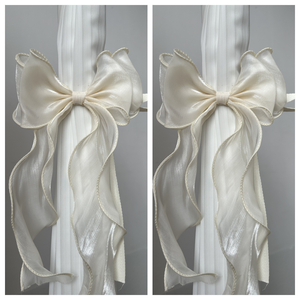 Cortinas transparentes con lazos y borlas de organza, hermosa decoración para el hogar de estilo francés. - Product Image 3
