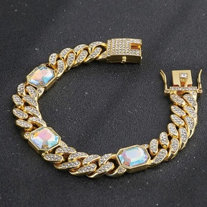 Cadena Cubana Hip Hop Completamente Adornada con Piedras de Imitación, 13MM, Oro/Plata, Estilo Miami, Pulsera Cubana para Hombre - Product Image 1