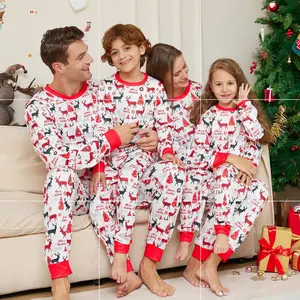 Piyama bersirkulasi pola Natal, piyama keluarga Tahun Baru ibu ayah anak-anak baju tidur, piyama anak perempuan